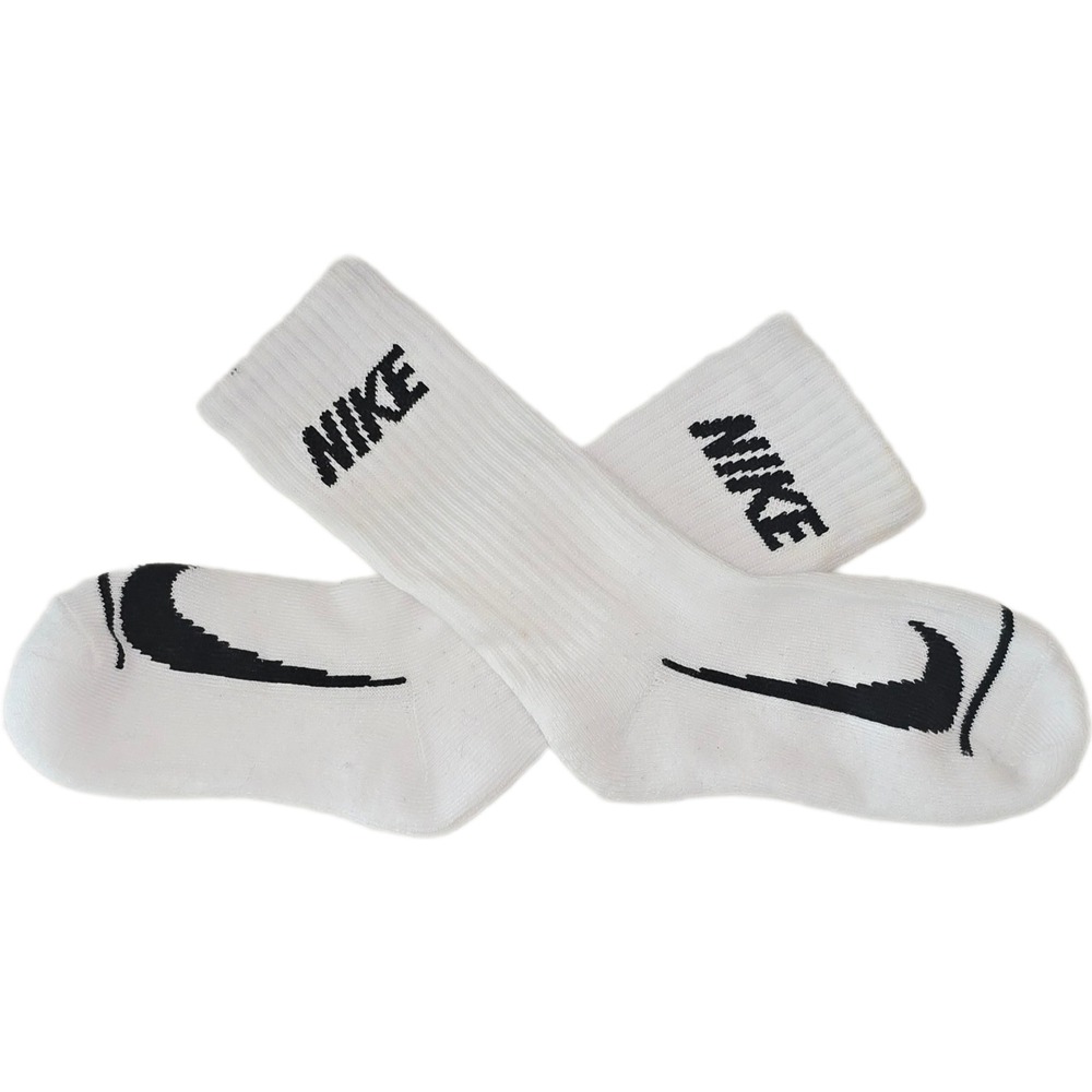 Nike White Crew Socks with Black Swoosh and Logo Athletic Sportswear